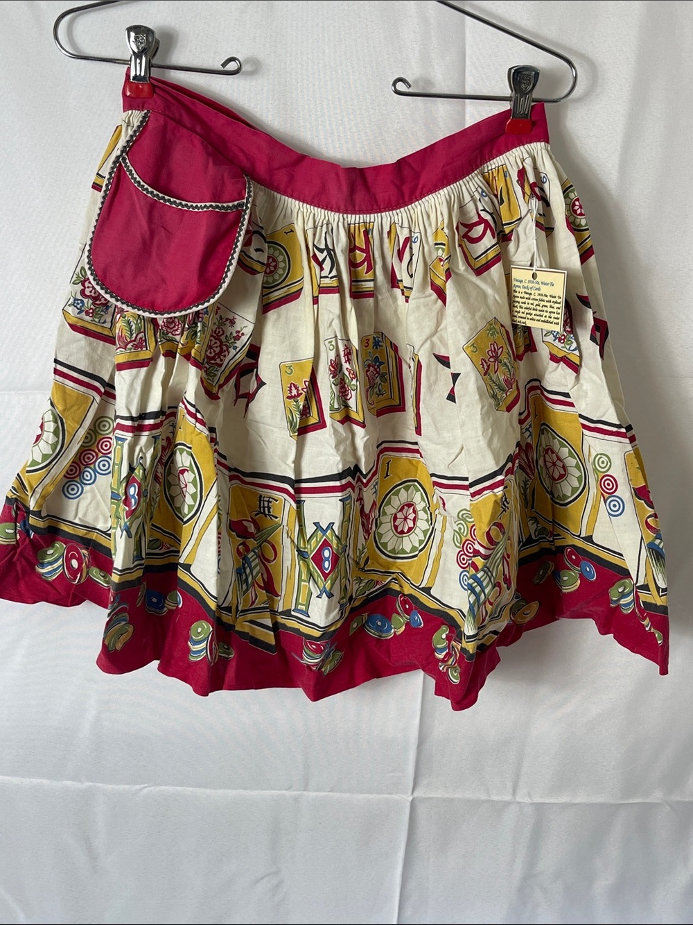 Vintage Red & Cream Printed Card themed hostess Waist Tie Apron